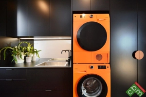 Timber handles laundry cupboards